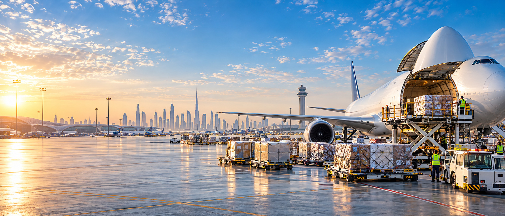 Air cargo containers prepared for uplift through Dubai