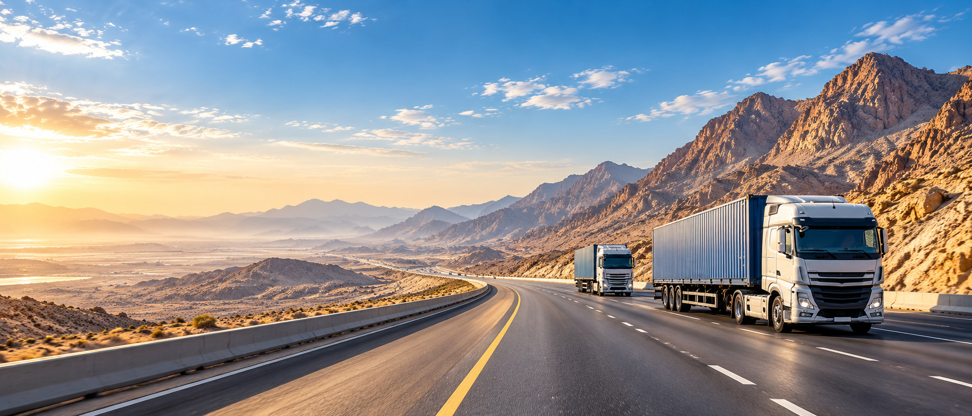 Road freight trucks on a GCC logistics corridor